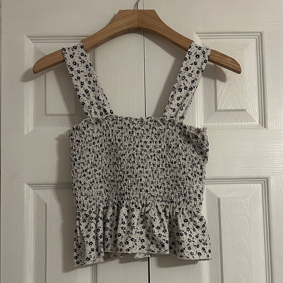 Urban Outfitters Tops - Urban Outfitters Black and White Floral Smocked Crop Top